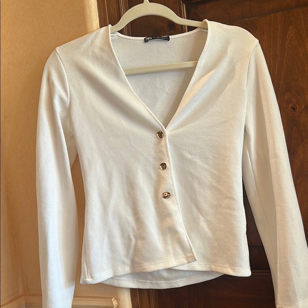 Zara White Button-Up Cardigan